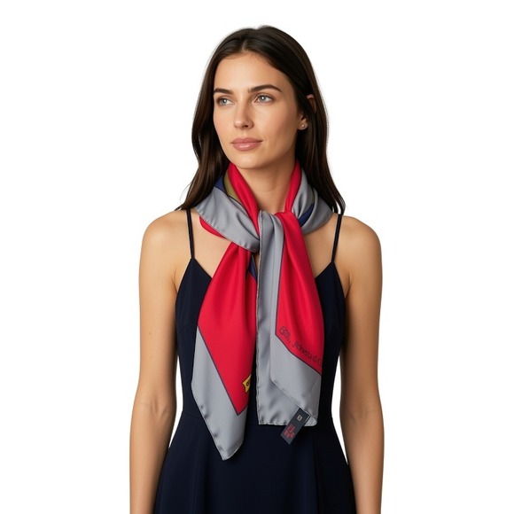 Roberta di Camerino Accessories - Vintage Roberta di Camerino Red Grey Silk Square Scarf Geometric Belt Motif